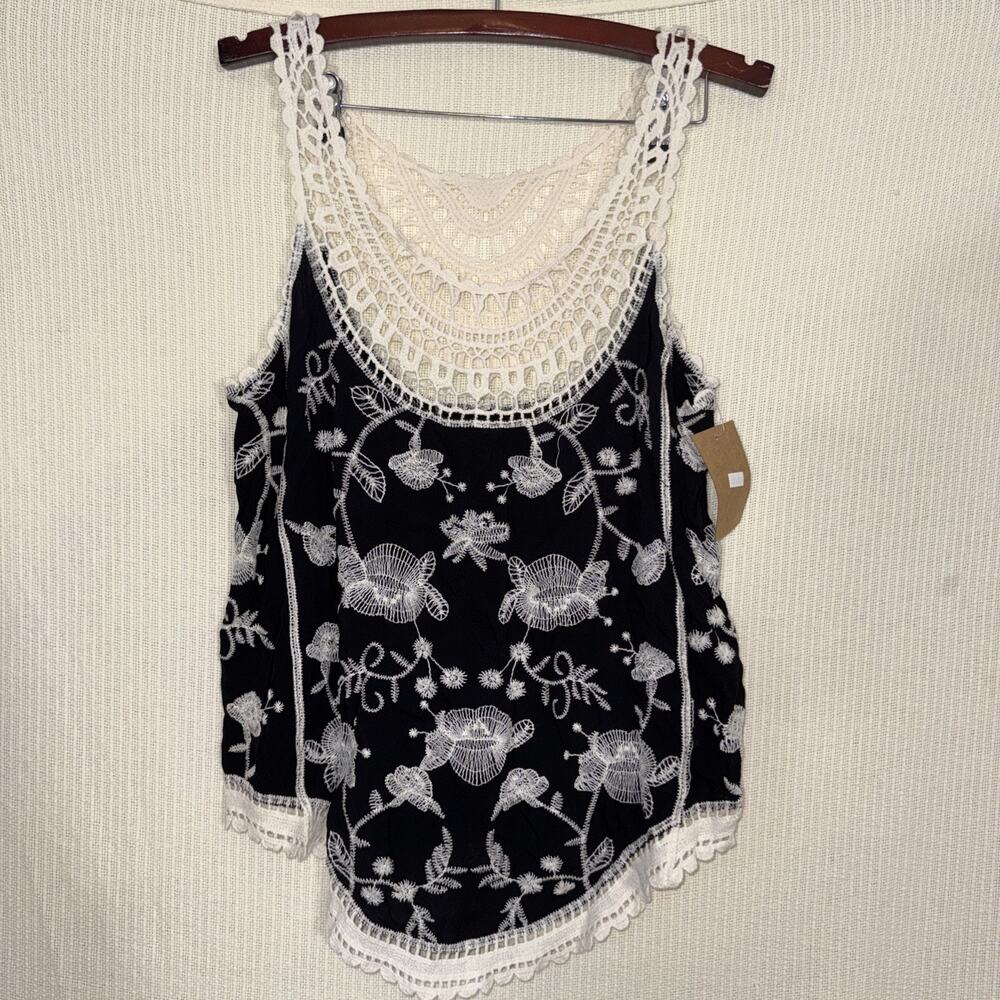 Head To Toe Womens Crochet Lace Embroidered Tank Top Boho Festival Black Ivory